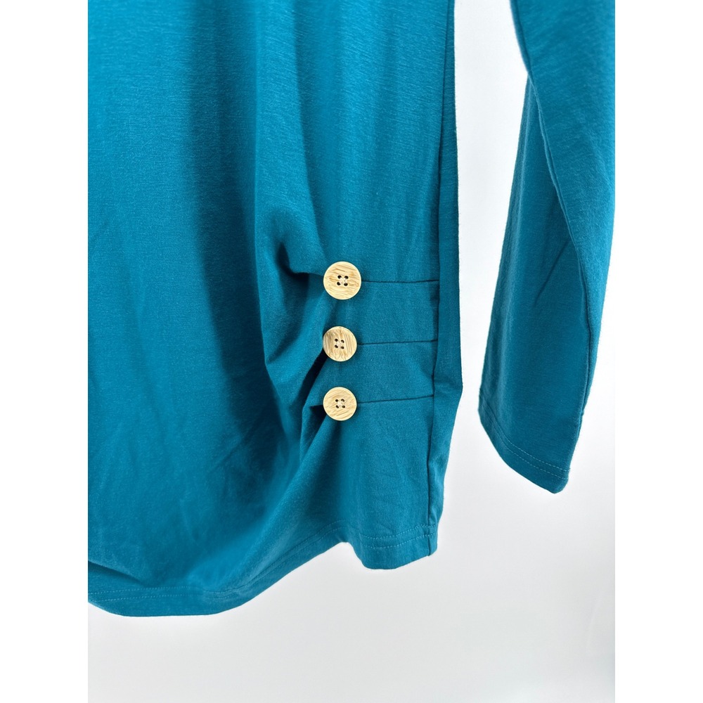 Ginkana Teal V Neck Long Sleeve Side Button Ruched Maternity Top M - Picture 2 of 5